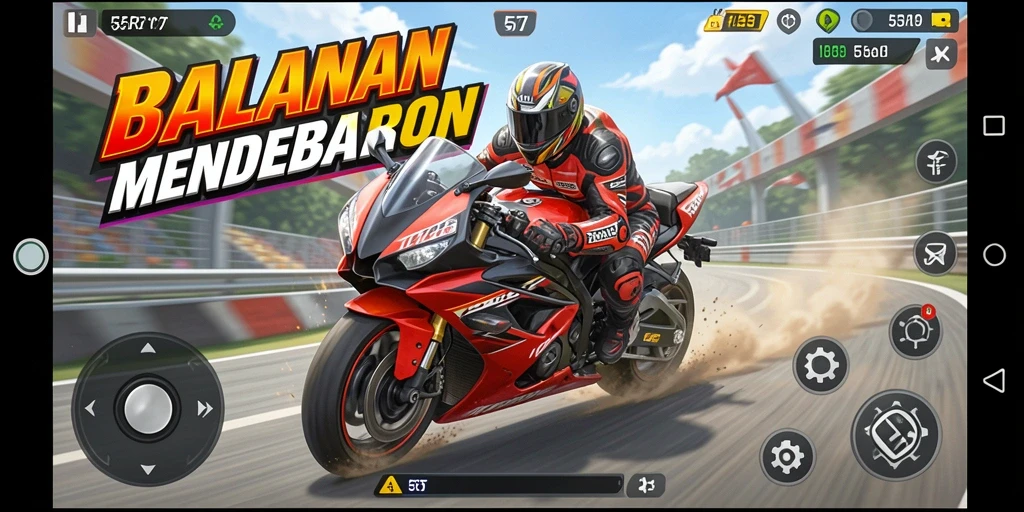 Screenshot utama <strong>55RT</strong> menampilkan aksi balapan motor yang seru dan mendebarkan.