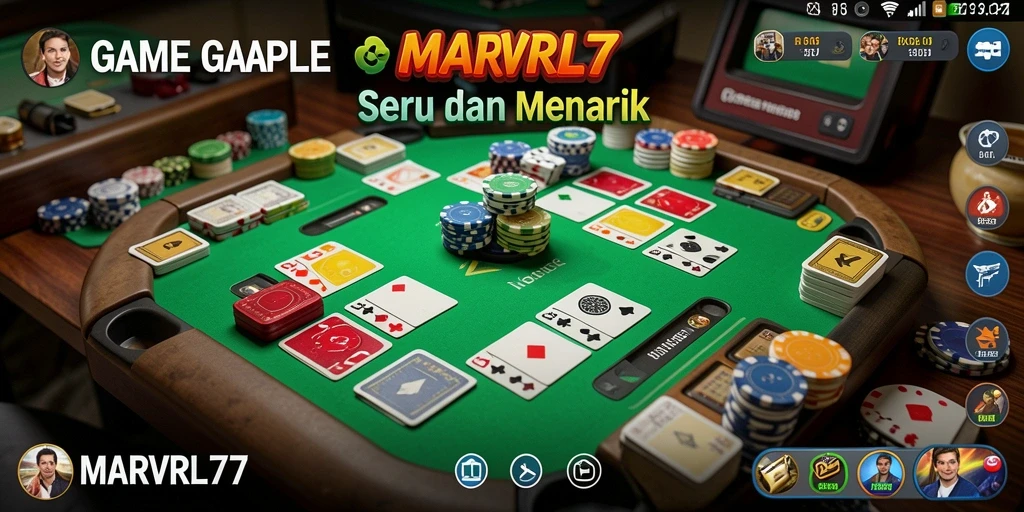 Screenshot utama MARVRL77 menampilkan gameplay seru Gaple yang interaktif.