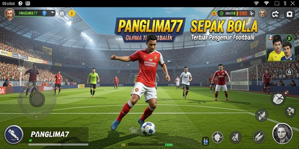 Tangkapan layar gameplay PANGLIMA77 dengan aksi sepak bola yang mendebarkan.
